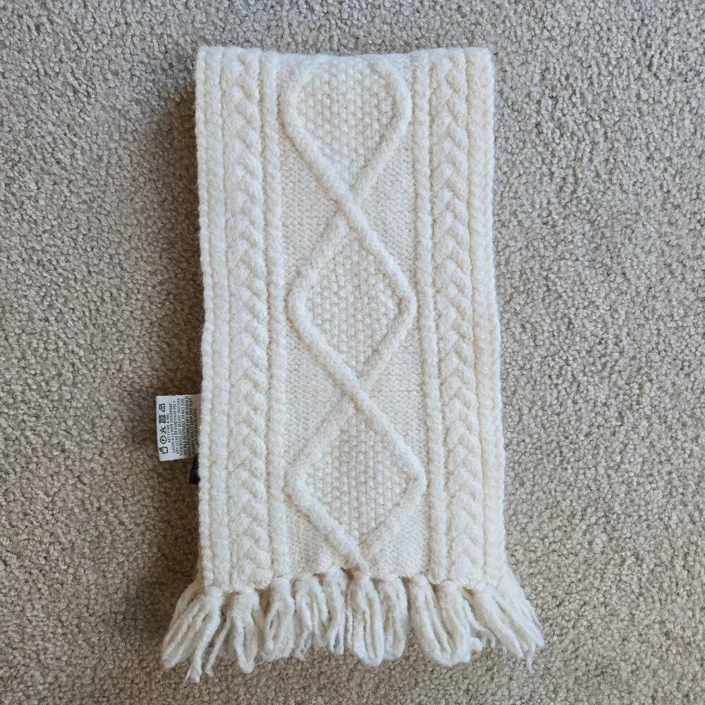 Carraigdonn Ivory Merino Wool Scarf---Hand Knit in Ireland